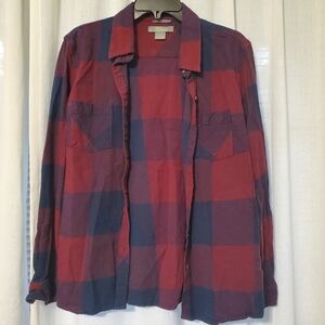 Double Frocket Flannel Shirt in Maroon and Navy (L)